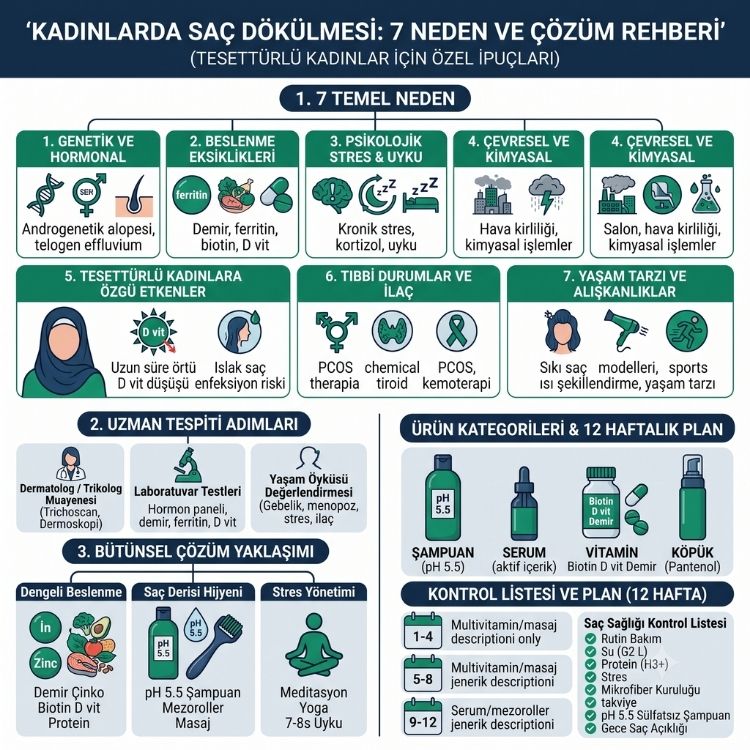 Kadınlarda Saç Dökülmesinin 7 Nedeni ve Çözüm Rehberi: Tesettürlü Kadınlar İçin Özel İpuçları