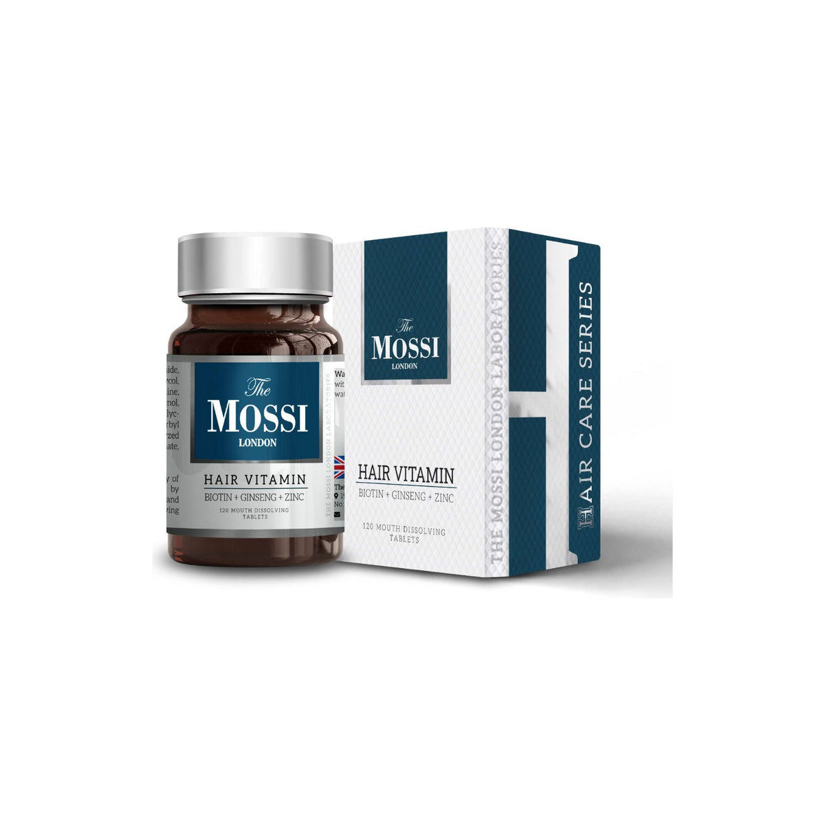 The Mossi London Saç Vitamini 120 Tablet kutu ve şişe - HAİR MEDİCAL SHOP