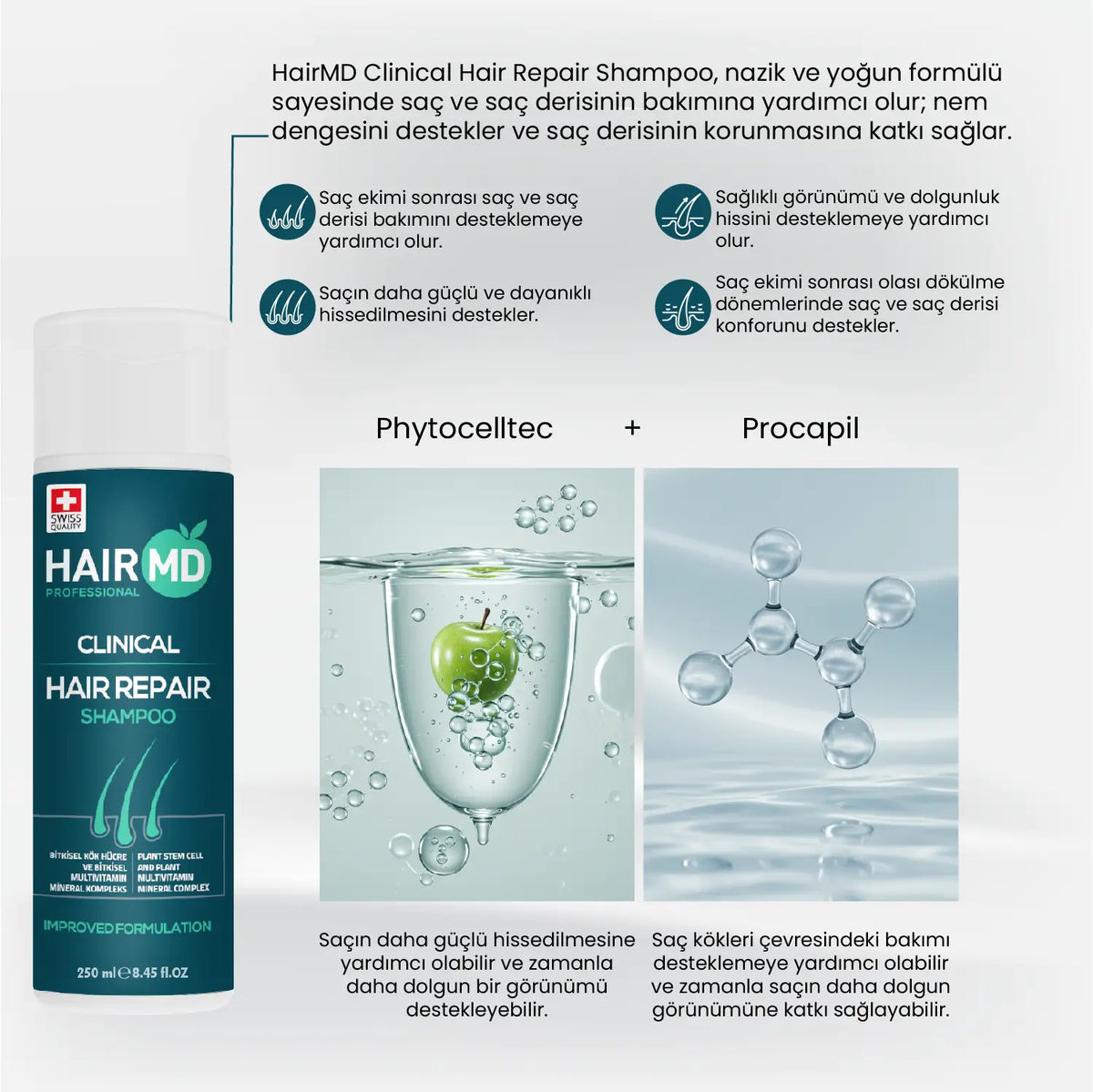 HairMD Clinical Onarıcı Bakım Seti (Şampuan 250 ml + Köpük 150 ml) - HAİR MEDİCAL SHOP