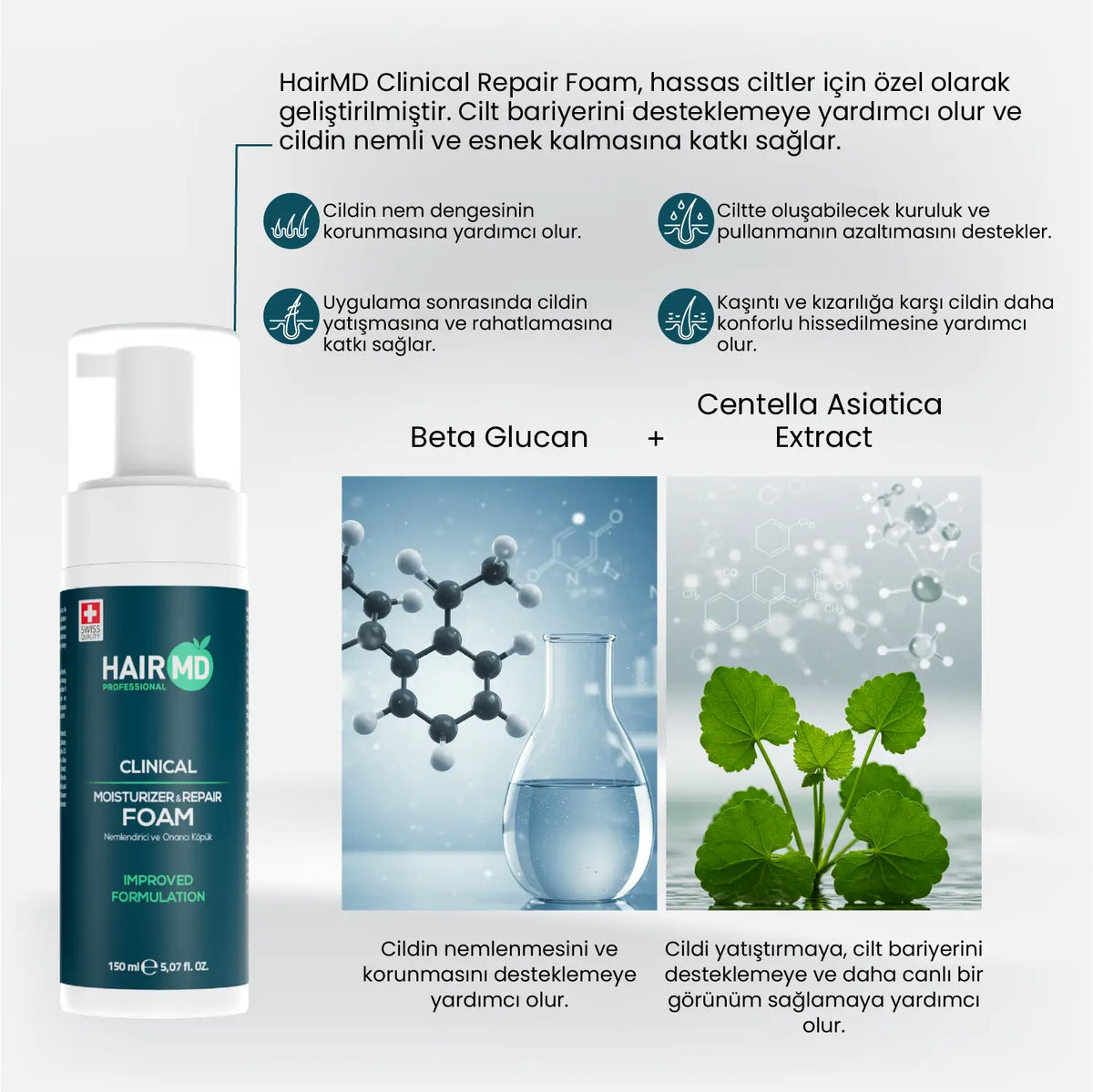 HairMD Clinical Onarıcı Bakım Seti (Şampuan 250 ml + Köpük 150 ml) - HAİR MEDİCAL SHOP
