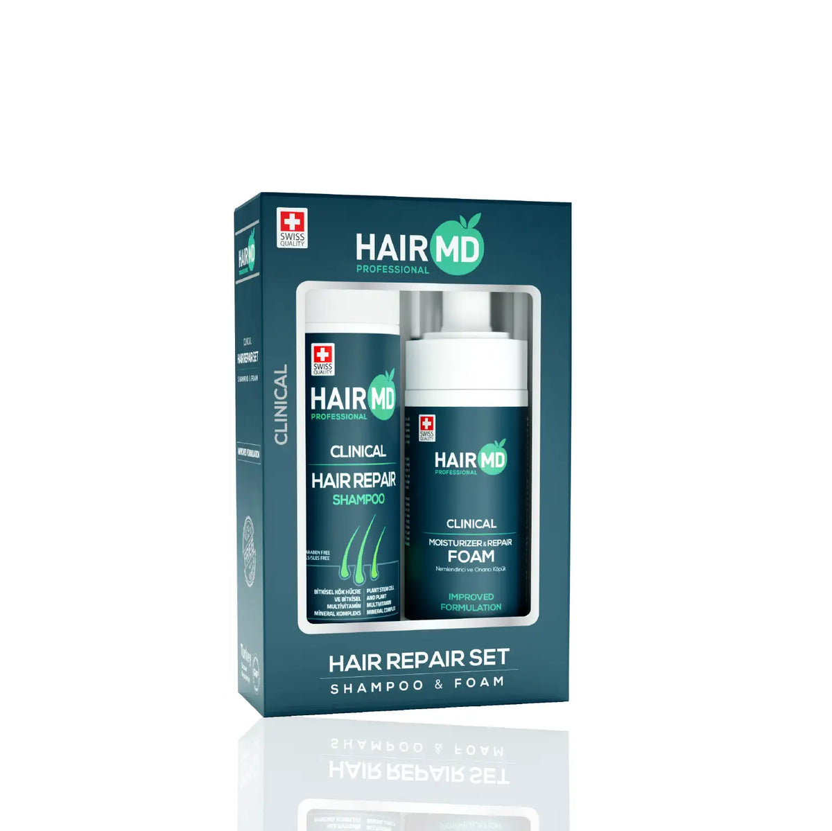 HairMD Clinical Onarıcı Bakım Seti (Şampuan 250 ml + Köpük 150 ml) - HAİR MEDİCAL SHOP