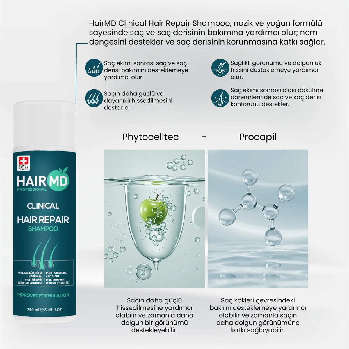 HairMD Clinical Onarıcı Bakım Seti (Şampuan 250 ml + NEC Losyon 125 ml) - HAİR MEDİCAL SHOP