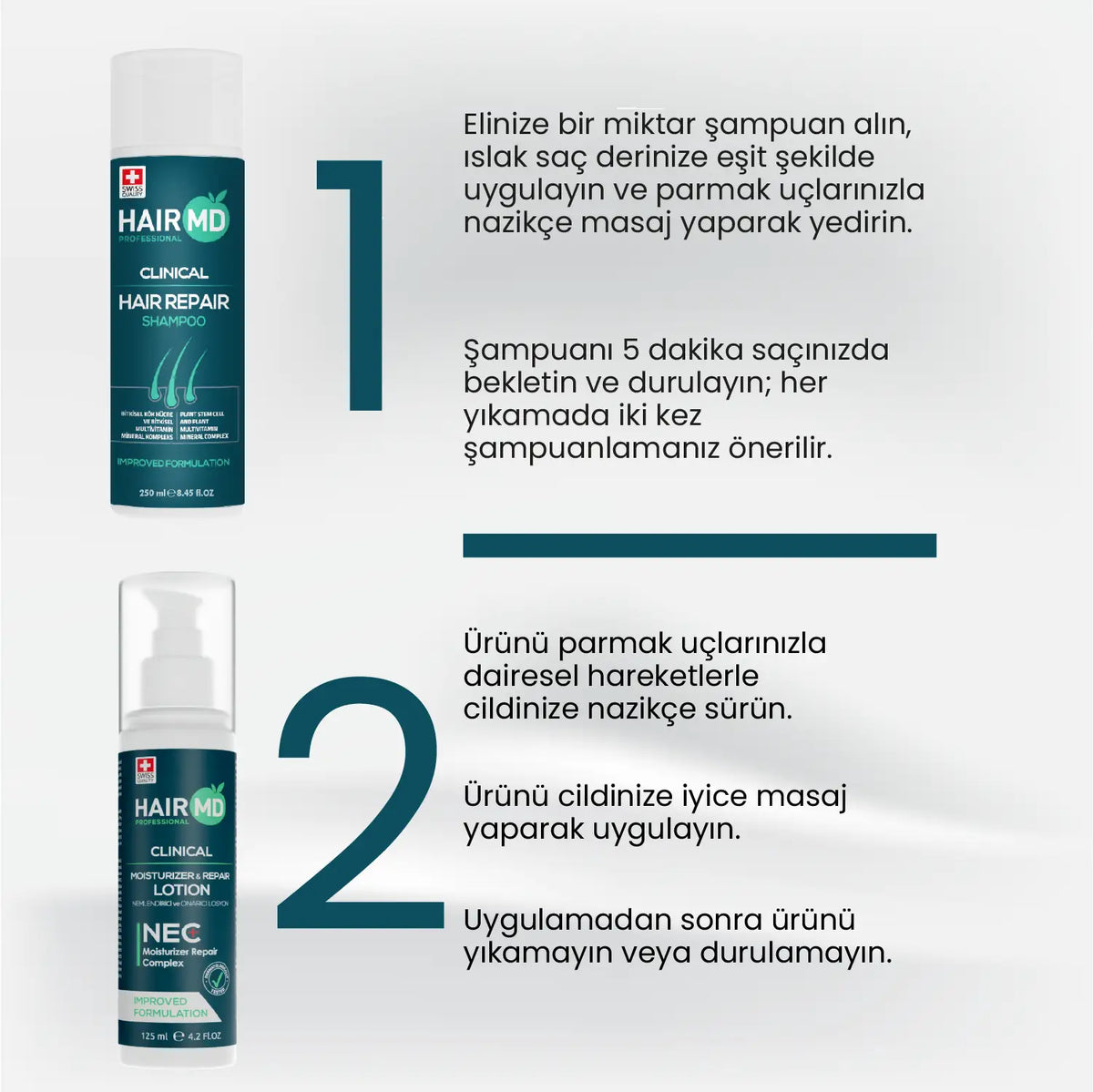 HairMD Clinical Onarıcı Bakım Seti (Şampuan 250 ml + NEC Losyon 125 ml) - HAİR MEDİCAL SHOP