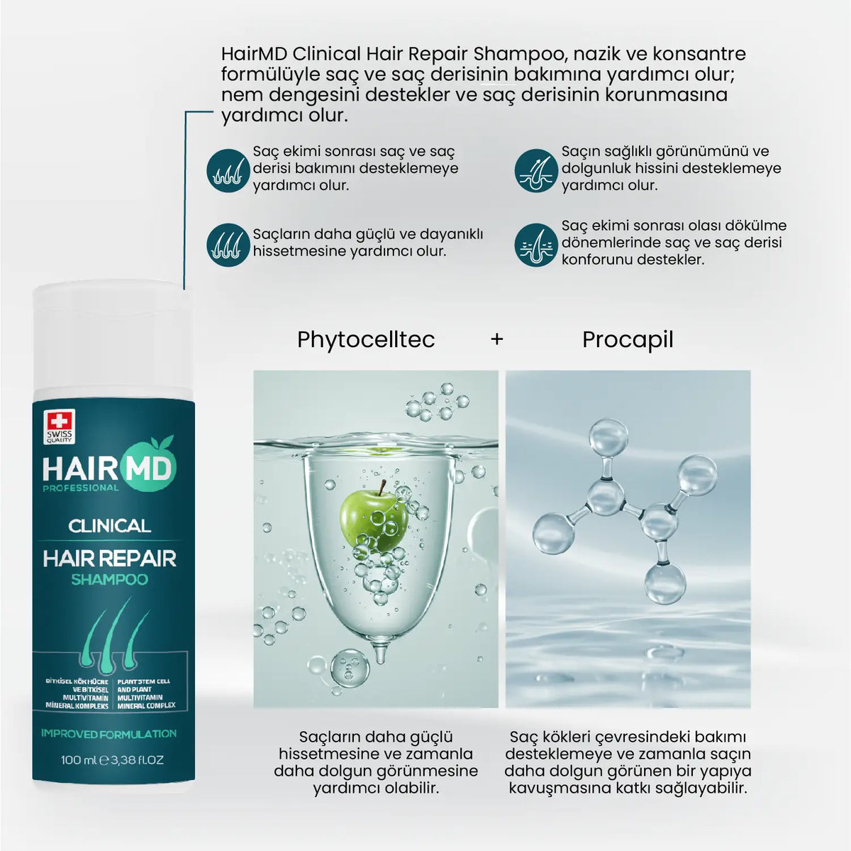 HairMD Clinical Onarıcı Bakım Seti (Şampuan 100 ml + Köpük 100 ml) - HAİR MEDİCAL SHOP