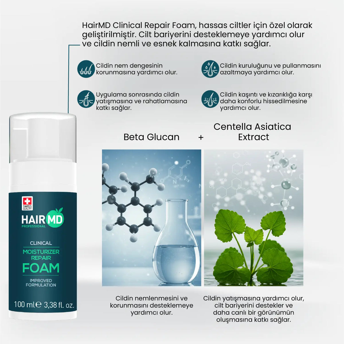 HairMD Clinical Onarıcı Bakım Seti (Şampuan 100 ml + Köpük 100 ml) - HAİR MEDİCAL SHOP
