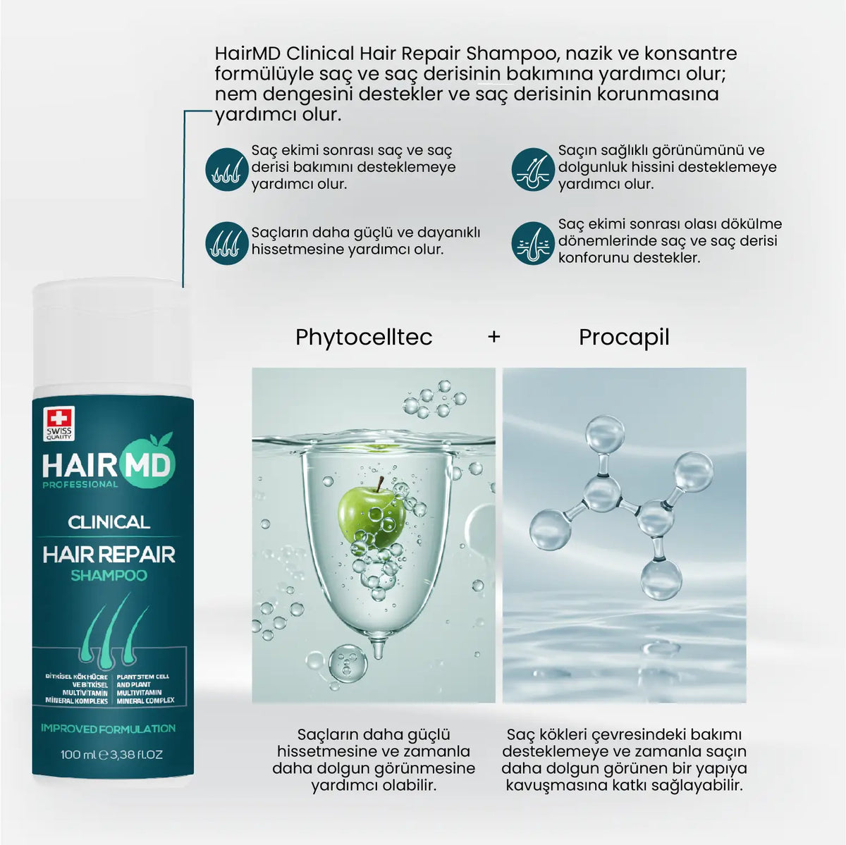 HairMD Clinical Onarıcı Bakım Seti (Şampuan 100 ml + %9 Pantenol Losyon 100 ml) - HAİR MEDİCAL SHOP
