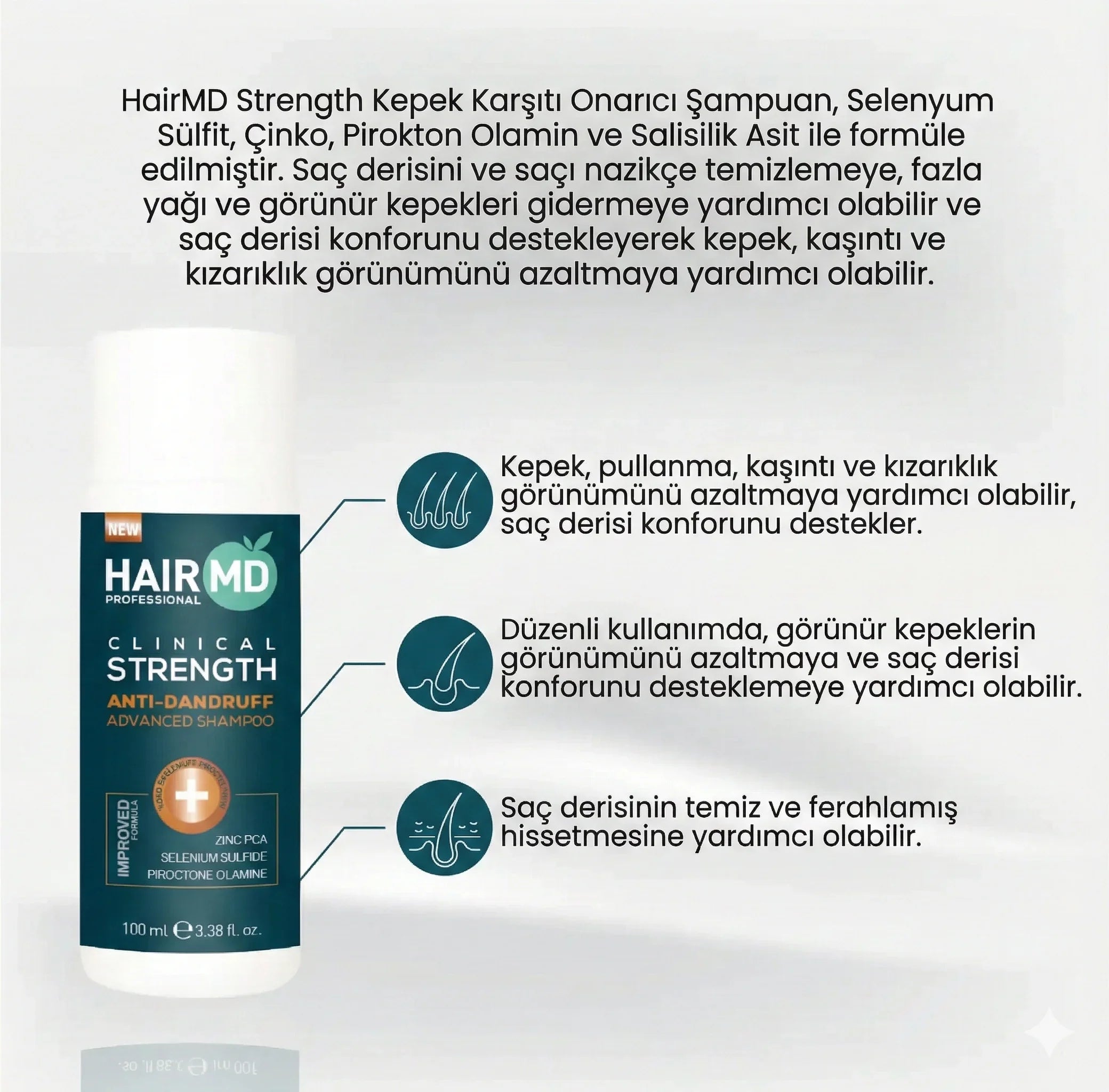 HairMD Klinik Kepek Önleyici Gelişmiş Şampuan 250 ml Anti Dandruff - HAİR MEDİCAL SHOP 