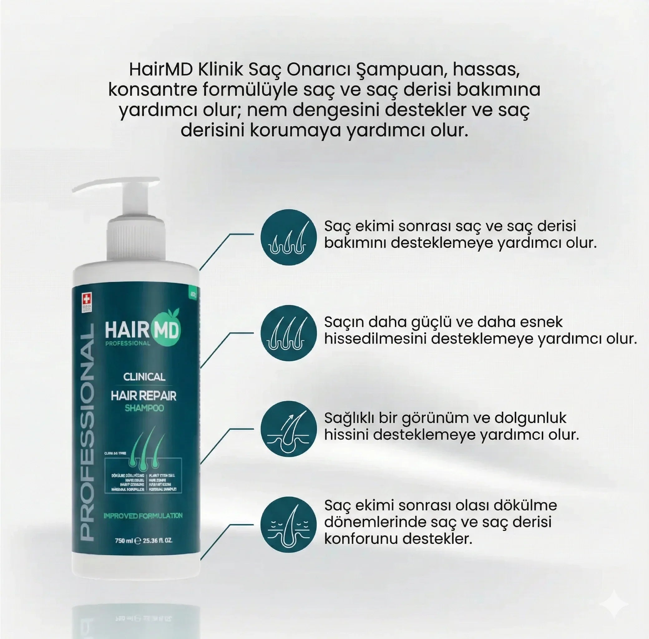 HairMD Klinik Saç Onarım Şampuanı 750 ml - HAİR MEDİCAL SHOP 