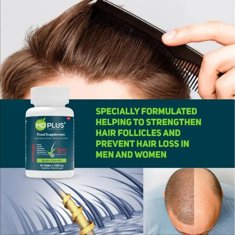 HAİRMD Plus Gelişmiş Saç Multivitamin, 60 tablet, dietary supplement for healthy hair, shown in blister pack.