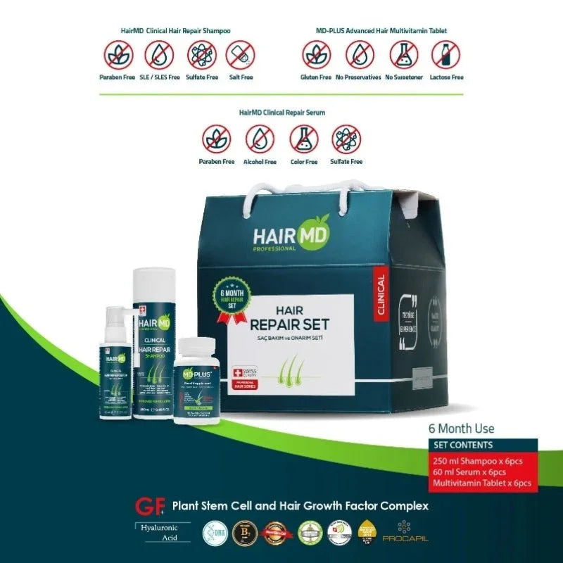 HairMD Klinik Saç Onarım Seti (6 Aylık) | %100 Etkili Çözüm - HAİR MEDİCAL SHOP 
