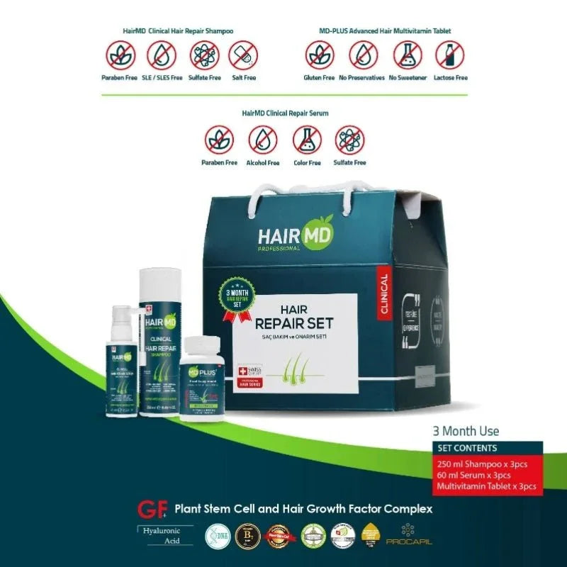HairMD Klinik Saç Onarım Seti 3 Aylık Kullanım - HAİR MEDİCAL SHOP 