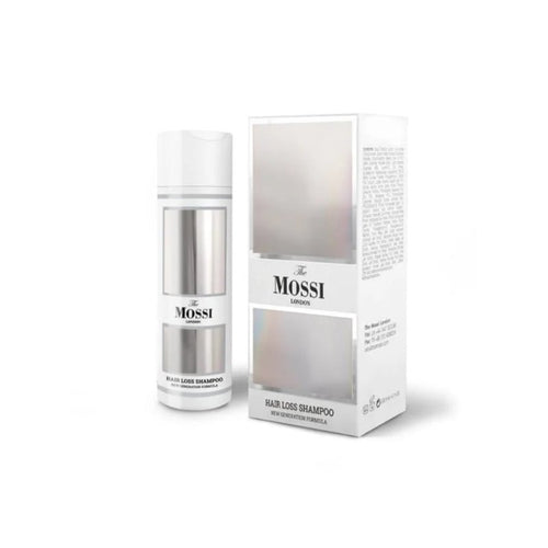 The Mossi London Şampuan bottle with label, showcasing a hair care product in a sleek container for healthy hair.