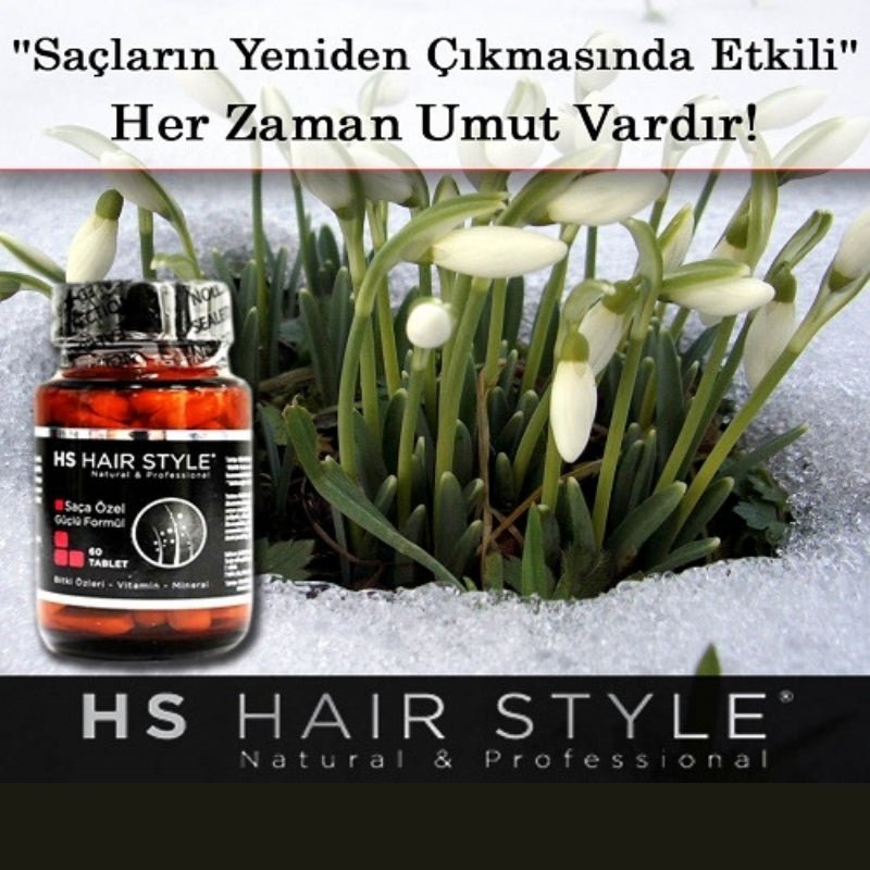 HS Hair Style Biotin Tablet bottle, dietary supplement for hair health, with label and tablets visible.