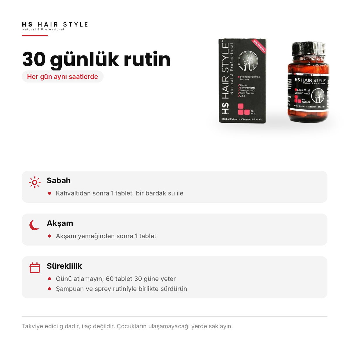 HS Hair Style Biotin Tablet, 30 günlük kullanım rutini