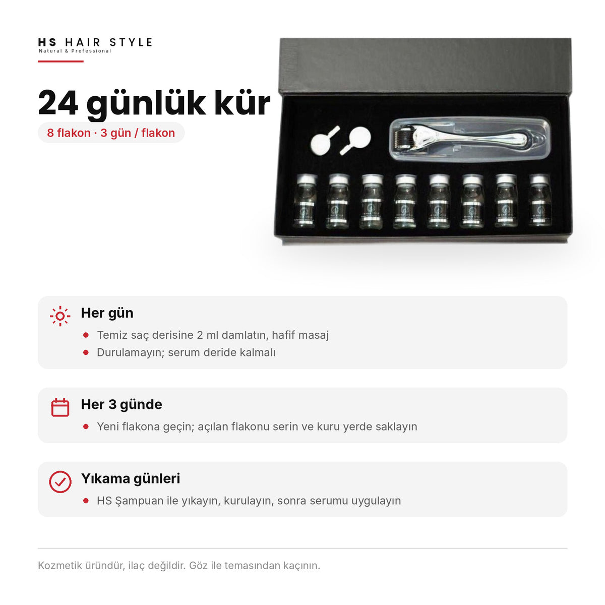 HS Hair Style Onarıcı Flakon Serum 8'li, 24 günlük kullanım planı