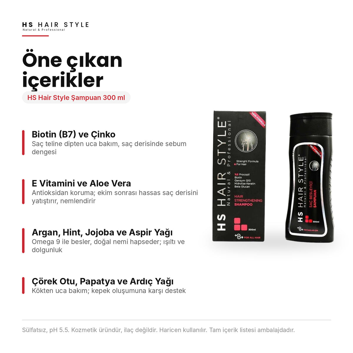 HS Hair Style Şampuan 300 ml, öne çıkan içerikler
