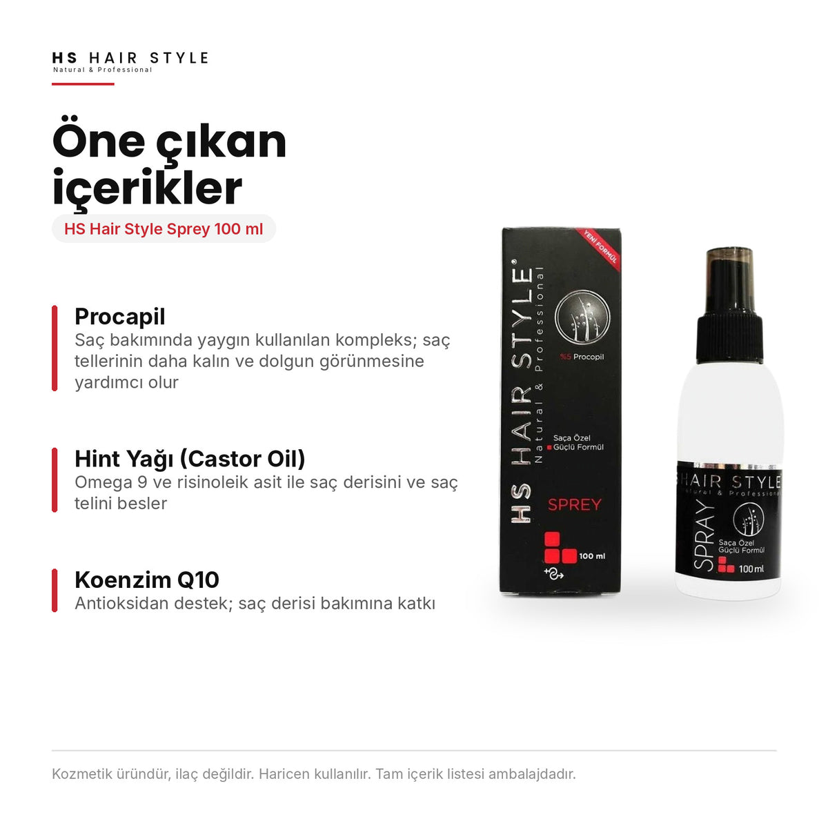 HS Hair Style Sprey 100 ml, öne çıkan içerikler